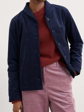 Seasalt Cornwall Brightwork Navy Corduroy Jacket Preppy Workwear Sz 10
